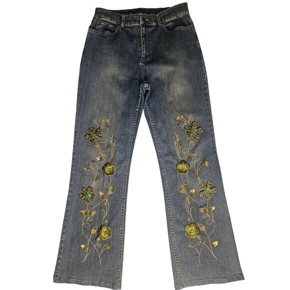 Vintage Willi Smith Floral Embroidered Jeans Size 8 Bootcut - Picture 3 of 8